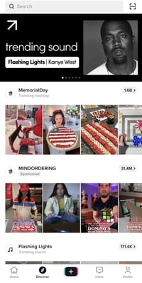 social media checklist: tiktok discover tab showing trending sounds and hashtags